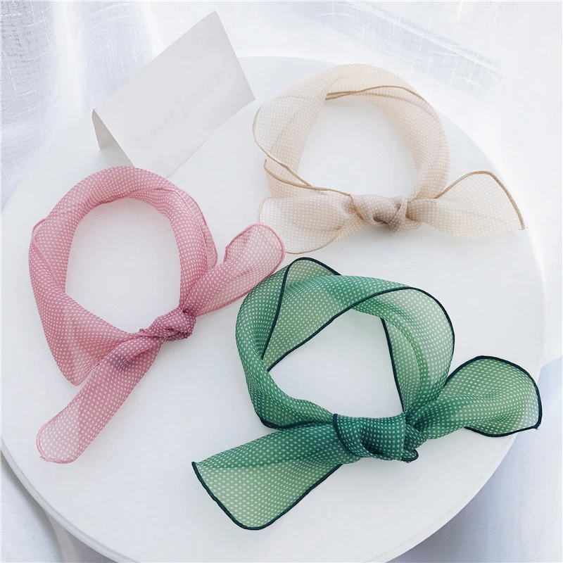 Женский маленький шелковый шарф сетчатый Ультратонкий браслет повязка на