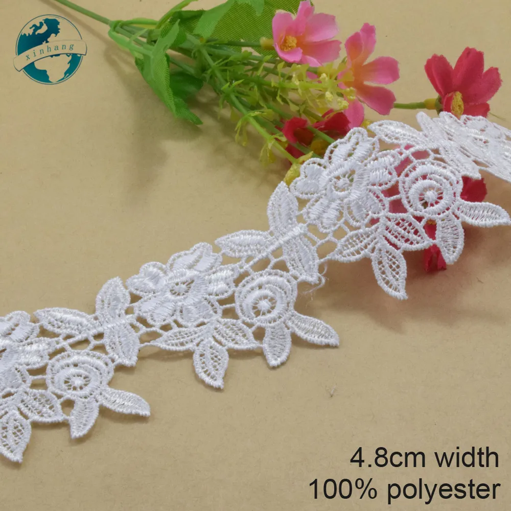 

3yards 4.8cm white polyester embroidery lace french lace ribbon fabric guipure diy trims warp knitting sewing Accessories #3970