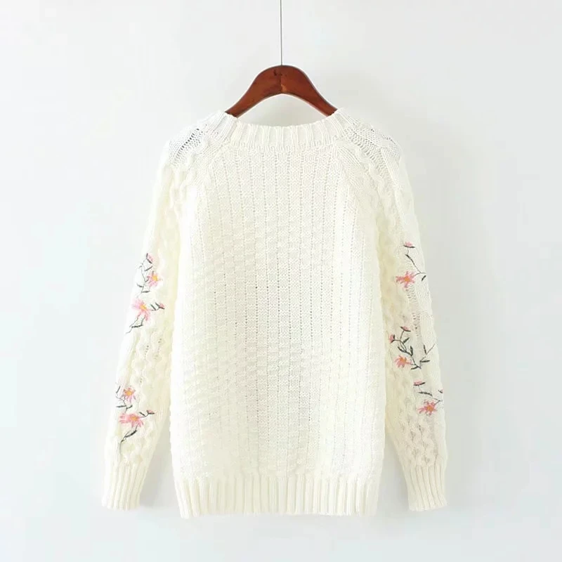 2021 Autumn New Japanese Style Sweet Flower Embroidery Pullovers and Sweaters Warm Knitwear Student Long Sleeve Pullover Sweater | Женская
