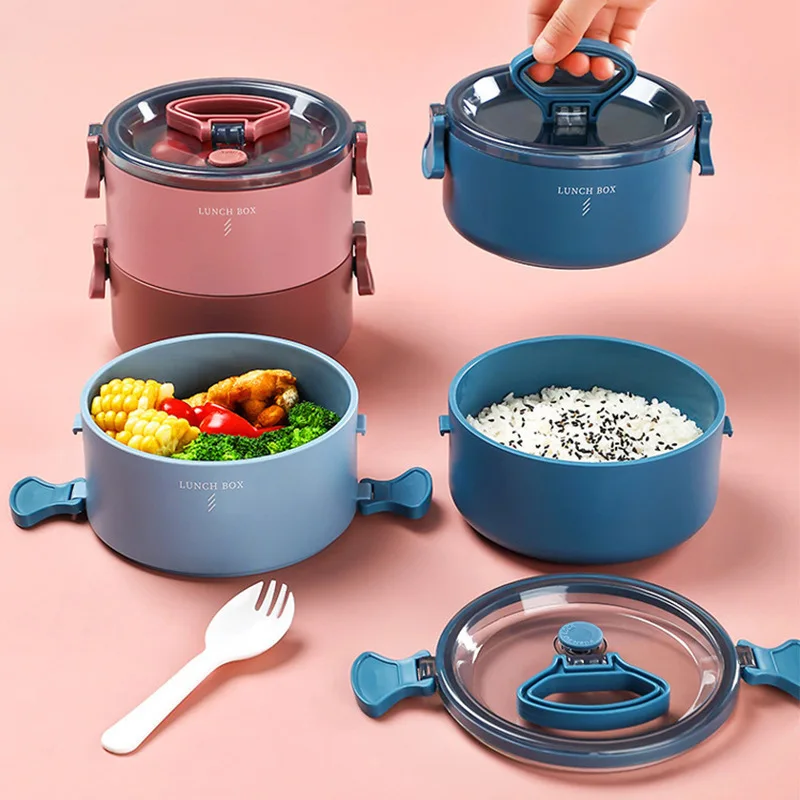 

1/2 Layers Microwavable Portable Kids Lunch Box Picnic Bento Plastic Storage Boxes Round Fruit Container Kitchen Dinnerware
