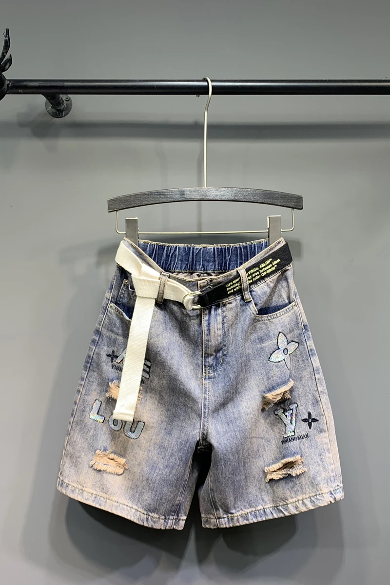 

Jeans Short Female High-Waist Femme Summer Women Pocket Hole Bleached DM001