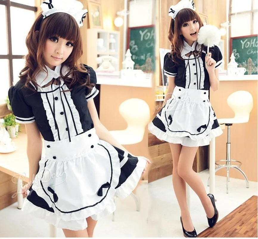 New Black &Red Cute Lolita Maid Costumes French Maid Dress Girls Woman Anime Cosplay Costume Waitress Maid Party Stage Costumes