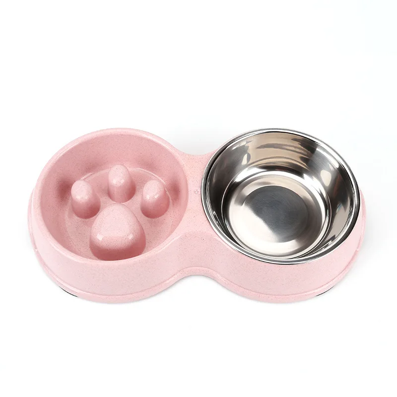 

New Portable Stainless Steel Pet Feeding and Drinking Double Bowl Slow Food Plate Dog Food Bowl Licking Plate Anti-Slip