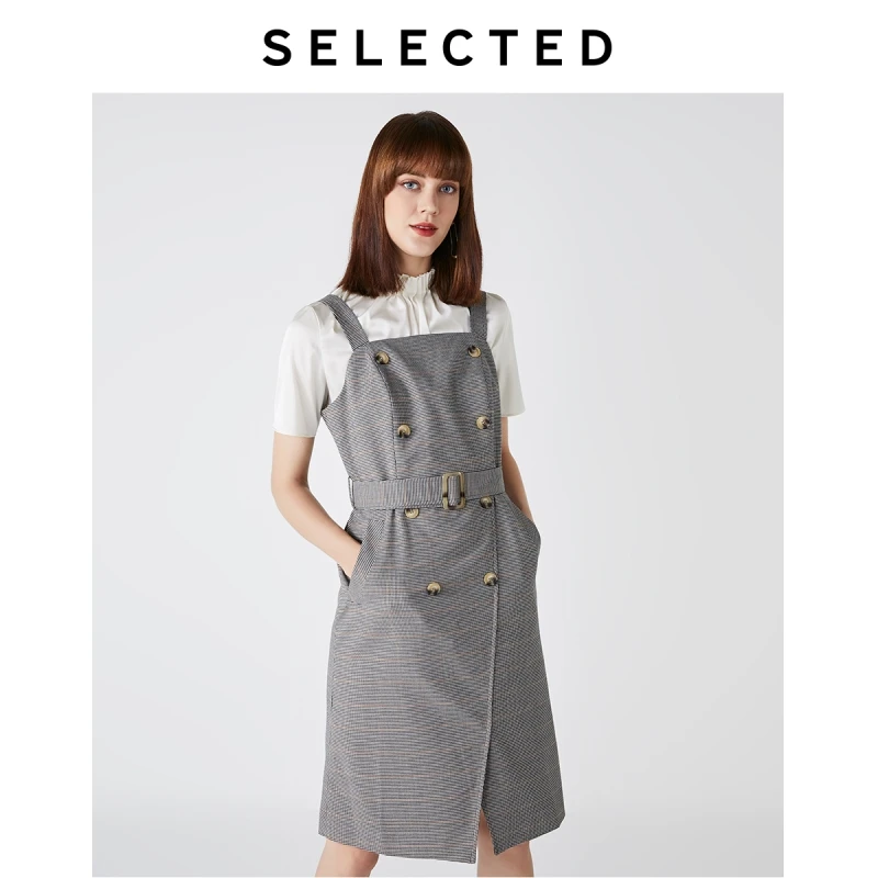 Женское платье комбинезон в стиле ретро с узором гусиные лапки на бретелях