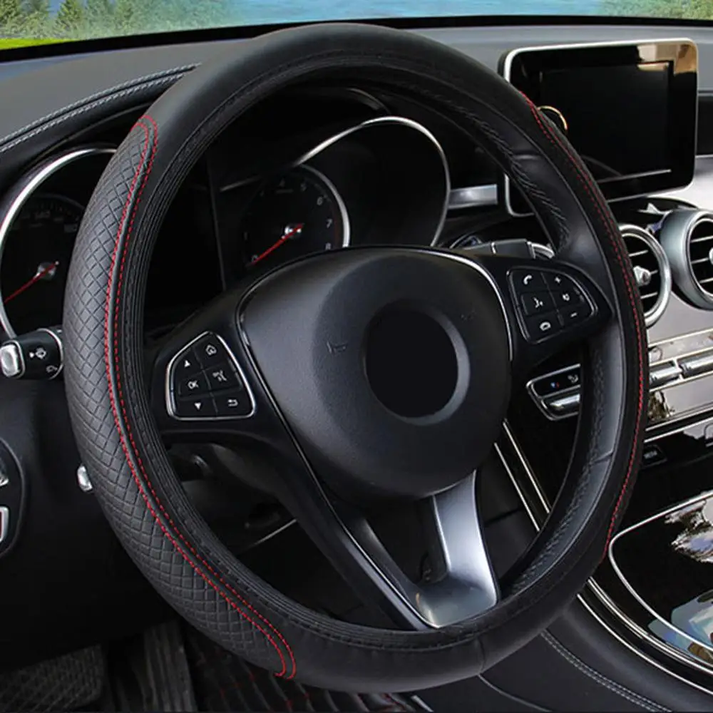 

Car Steering Wheel Cover Skidproof Auto Steering- wheel Cover Anti-Slip Universal Embossing Leather Car-styling Fast delivery