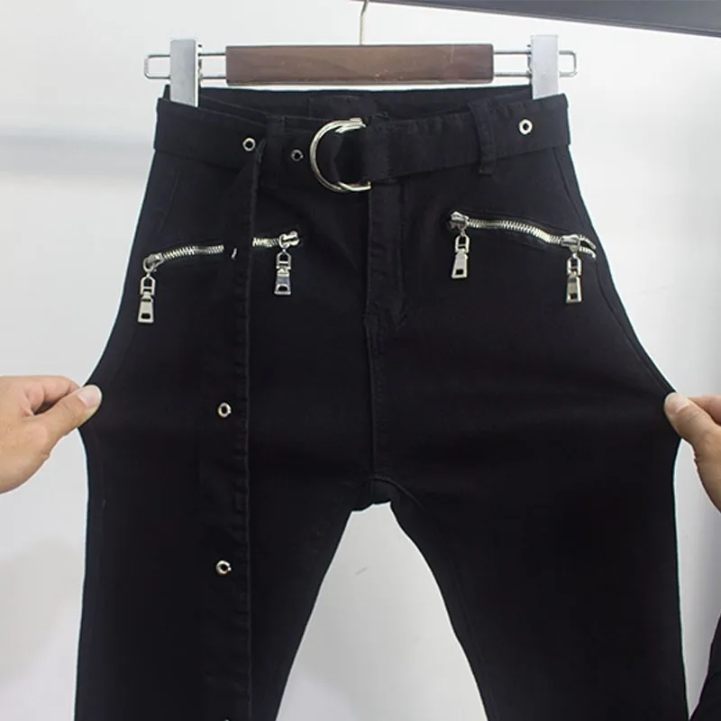 Женские теплые флисовые джинсовые брюки карандаш черные облегающие джинсы на