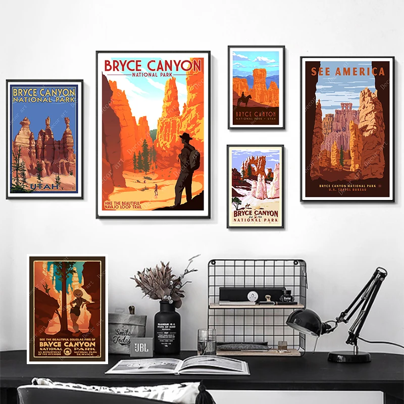 Поп арт Брайс каньон национальный парк Юта путешествия холст картины старинные
