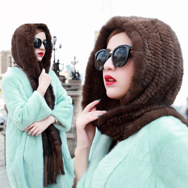 100% Genuine Women s Mink Fur Hat Winter Scarf Hat Fashion Elegant Warm Ladies Hat New Mink Fur Scarf  Hat