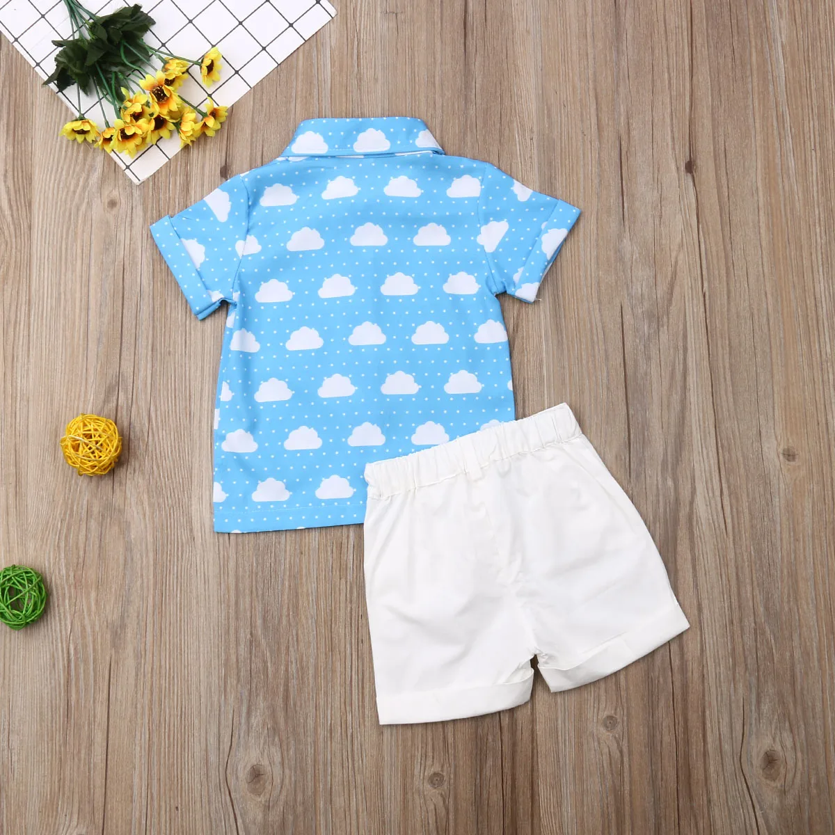 

Toddler Baby Summer Clothing Kids Boys Formal Clothes Cloud Print T Shirt Short Sleeve Tops Shorts 2pcs Set Outfits 1-6T