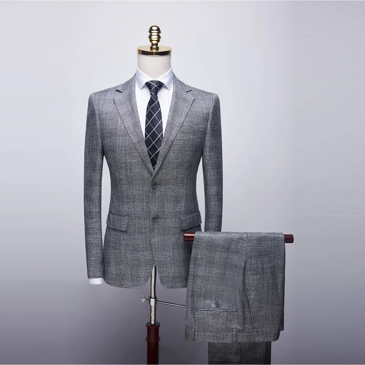 Мужской бутик-костюм, приталенные свадебные костюмы, серые клетчатые мужские высококачественные свадебные деловые официальные костюмы, элегантный комплект из двух предметов - Цвет: 858