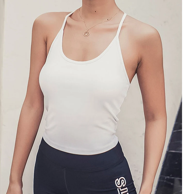 

Women Straps Fitness Yoga Vest High Stretchy Sports Tank Tops Slim Fit Workout Tops With Removable Pads Workout Clothing