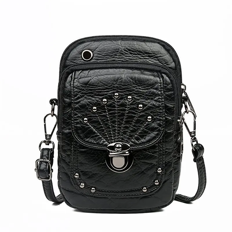 

Multi-functional Female Festival Gifts Women Crossbody Bags Retro Soft PU Phone Wallet Rivet Casual Shoulder Handbags