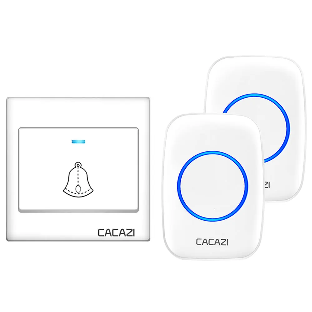 1 button 2 receiver Беспроводной дверной звонок CACAZI, водонепроницаемый, 300 м, пульт дистанционного управления, вилка стандарта США, ЕС, Великобритании, светодиодный светильник, домашний беспроводной дверной звонок, 36 колокольчиков, 1 кнопка, 1 2 приемника - Цвет: 1 button 2 receiver