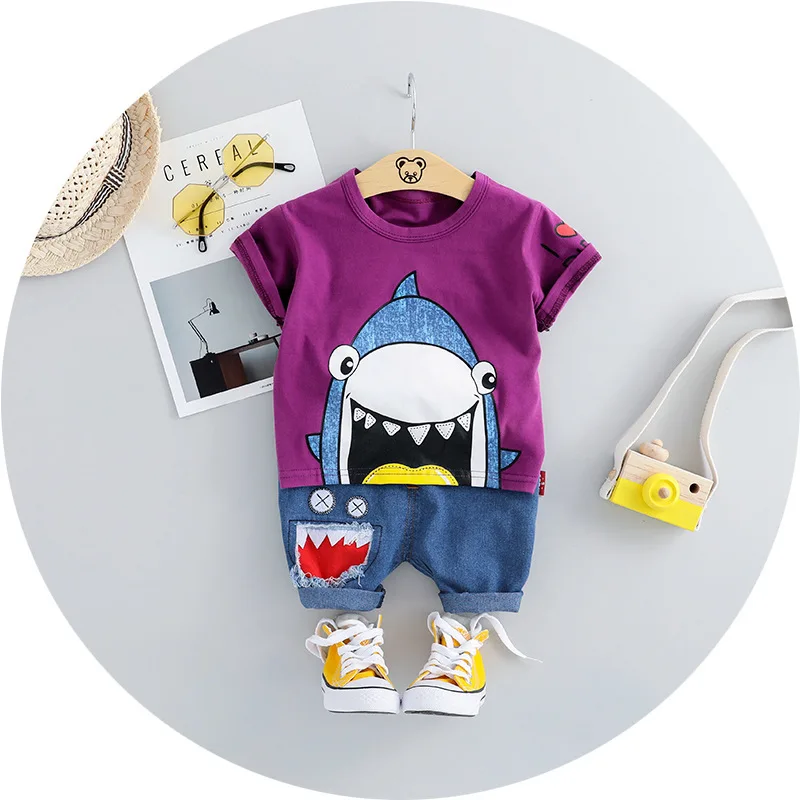Детский джинсовый костюм для мальчиков и девочек с короткими рукавами | Мать