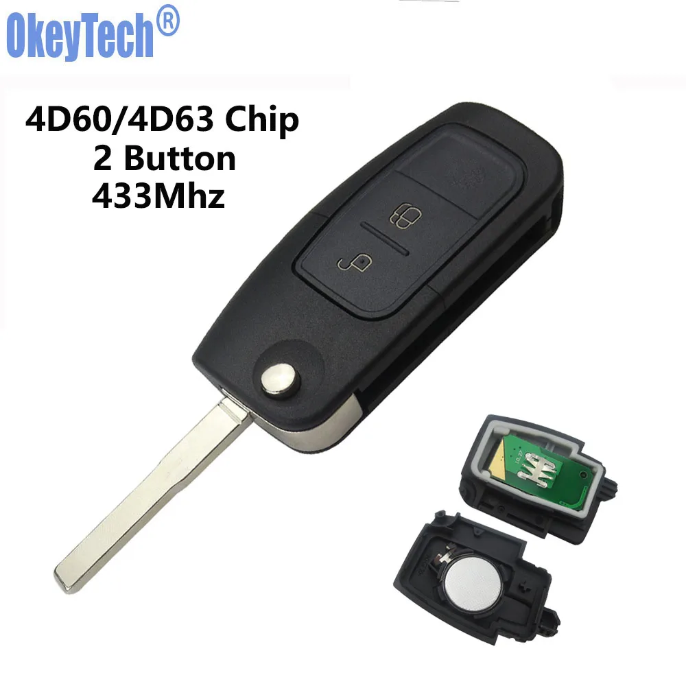 Складной автомобильный ключ OkeyTech для Ford Focus Mk2 Fiesta Ranger Kuga 433 МГц 4D60 4D63 40 80 бит чип HU101