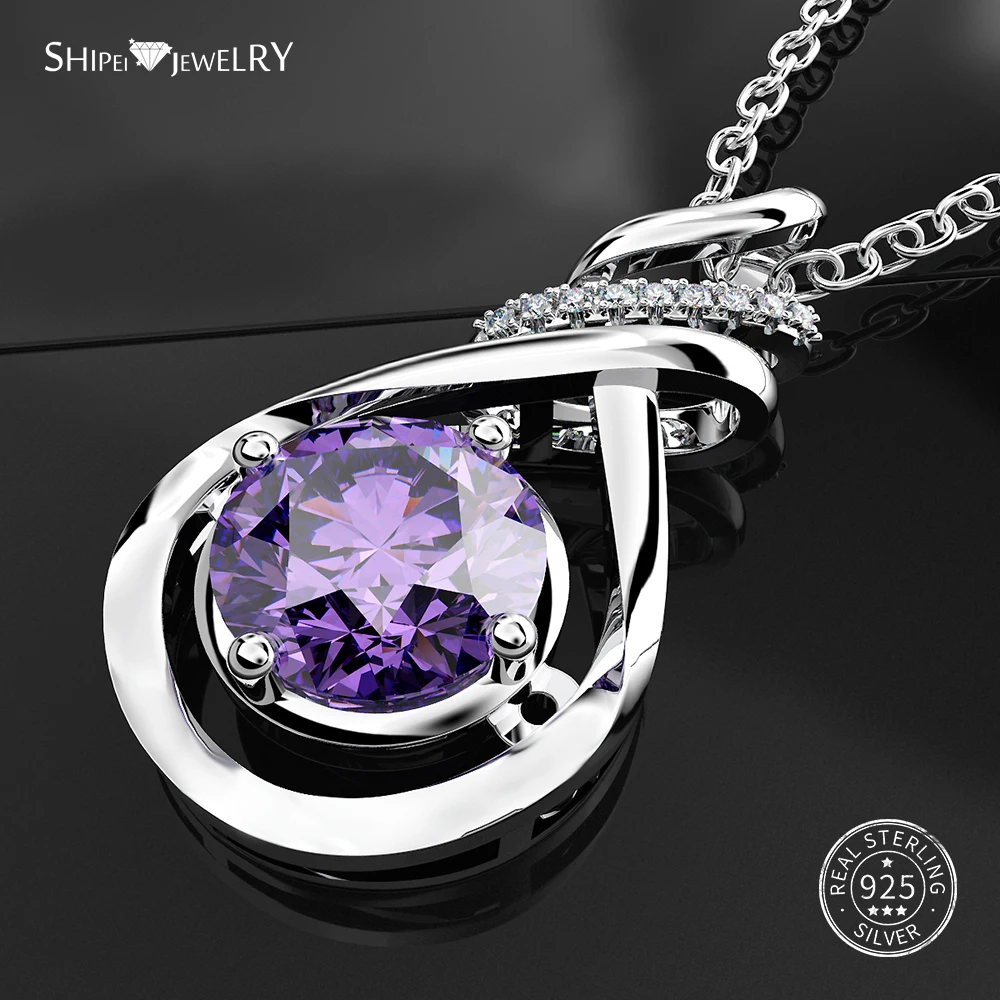 Женское ожерелье с подвеской из серебра 100% пробы натуральным сапфиром|Ожерелья| |