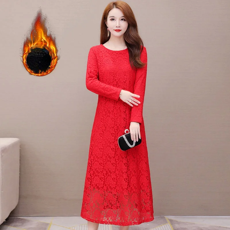 

Autumn Winter Female Vintage Lace Long Dresses Casual 5XL Plus Size Dress Women Elegant Bodycon Party Vestidos De Fiesta Y534