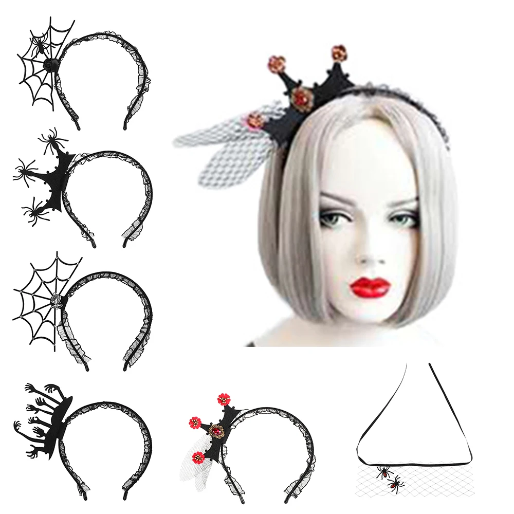 Новинка бандана для готов Дьявол Рог волос обруч паук маска с вуалью Hairband Хэллоуин Косплей головные уборы вечерние аксессуары для волос