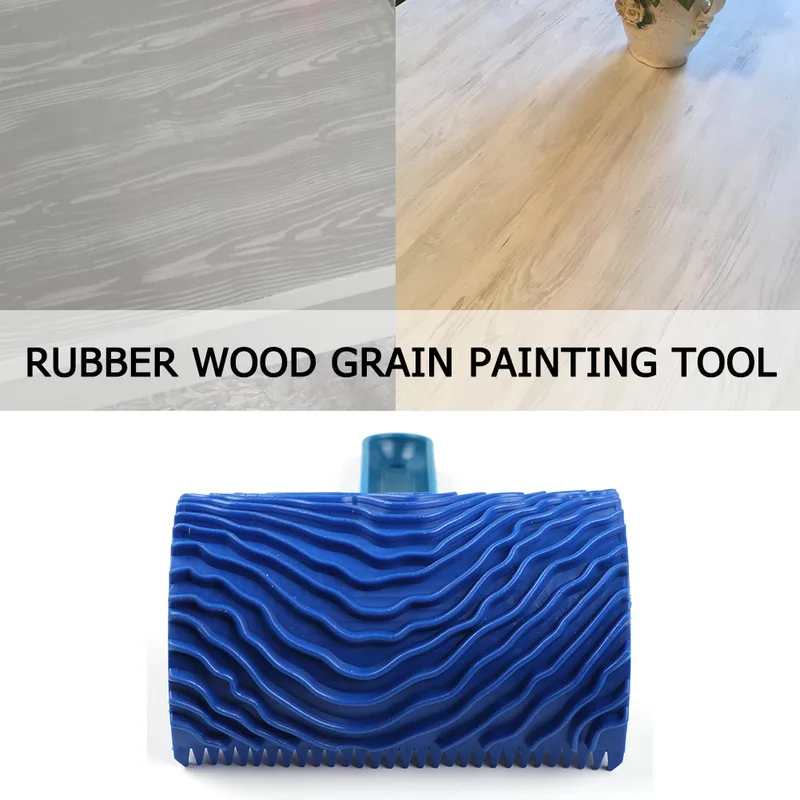 Blue Wood Grain Tool with Rubber Handle Graining Empaistic Stamp Pattern for Wall Painting DIY Decoration Paint Roller | Инструменты