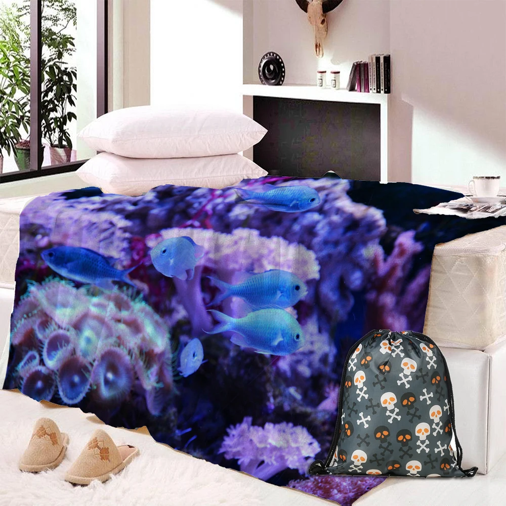 

Soft Cartoon Sea Marine World Animals Blanket Thickened Double-layer Fur 3D Digital Printed winter Blanket Seahorse