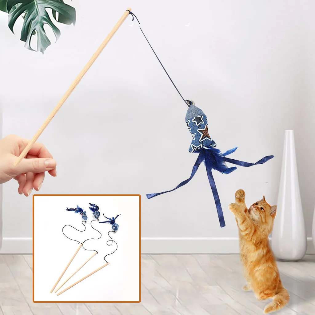 Transer рыбы Форма телескопическая перья кошка игрушка для домашнего животного