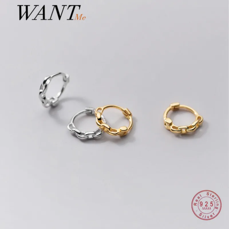 

WANTME Real 925 Sterling Silver Minimalist Punk Cuban Link Chain Gothic Hoop Earrings for Women Hip Hop Party Jewelry Trend 2021