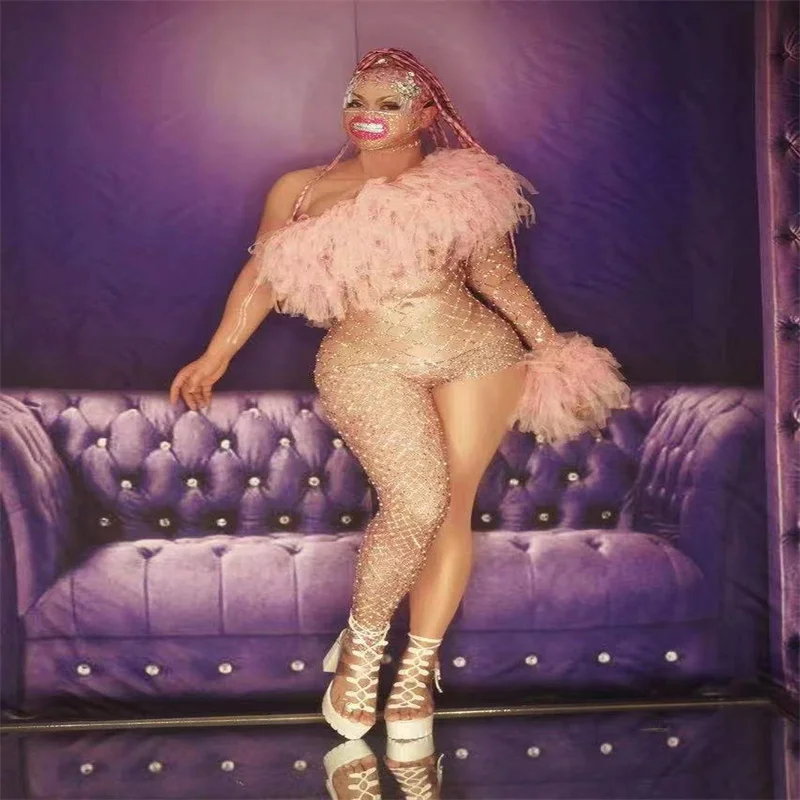 

Q287 Elastic Stretched Jumpsuit Pole-Dancer Perform Ballroom Shinning Rhinestones Catwalk Crystals Nightclub Host Music Festival