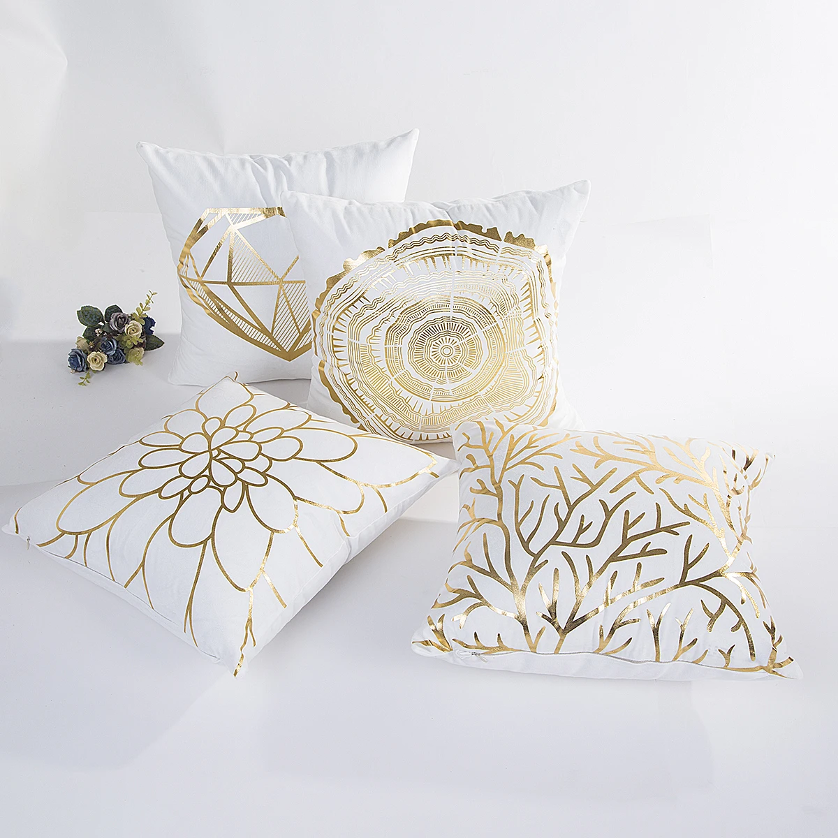 

Square Stripe Dot Letter Throw Pillow Case Gold Foil Printing Cushion Cover Sofa Home Chair Car Decor