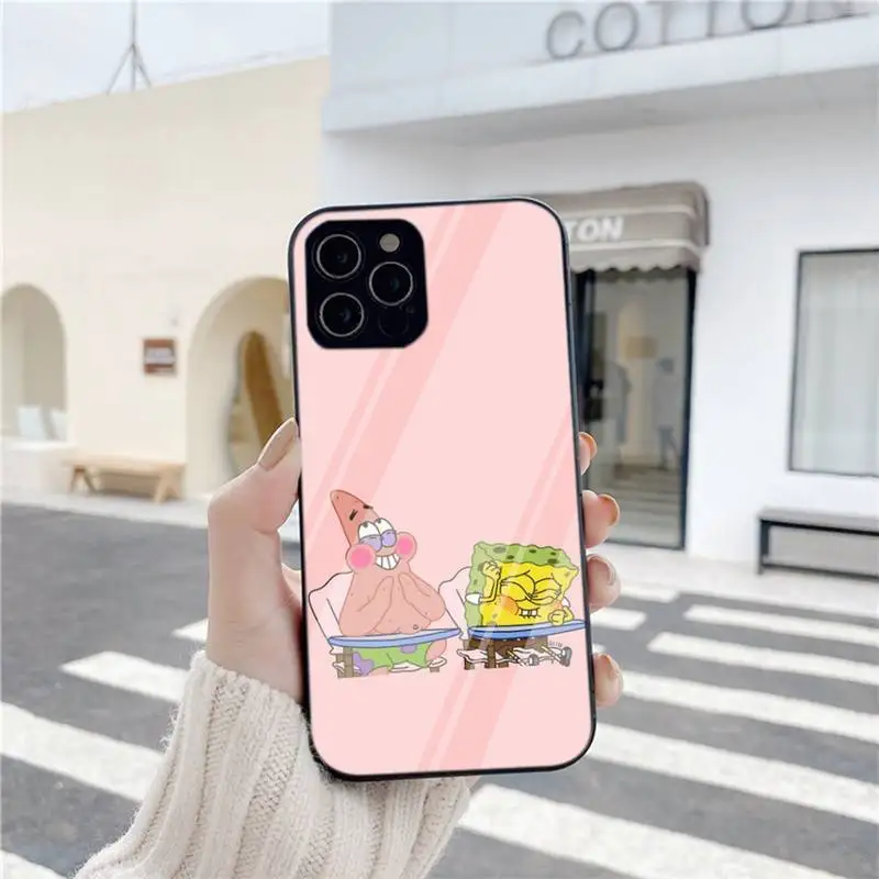 

Soft Cover Friends Sponges Cartoon Bobs Phone Case For Iphone 6 6s 7 8 Plus XR X XS XSmax 11 12 Pro Mini Max Tempered Glass