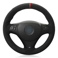 car steering wheel cover hand stitched soft black genuine leather suede wrap for bmw m sport m3 e90 e91 e92 e93 e87 e81 e82 e88