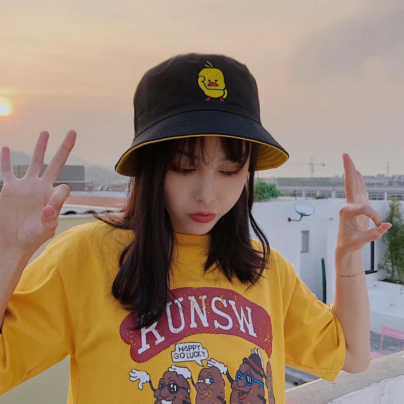 Летнее платье в стиле граффити аниме ведро с уткой шляпа Для женщин мужчин два