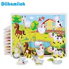 ГОРЯЧАЯ Детская ранняя развивающая игрушка ручной захват деревянный пазл Алфавит животные Обучающие Детские деревянные игрушки 3D Пазлы для детей