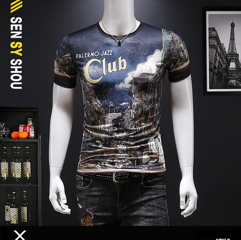 

LIASOSO 2021 Summer Personality Trendy Men's Short-sleeved T-shirt Round Neck European and American Style Fashion 3D Printing