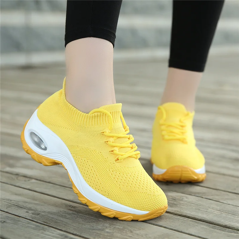 

Women Platform Sneakers Light Woman Air Cushion Running Shoes Comfortable Breathable Socks Shoes Fashion Casual Vulcanized Shoes