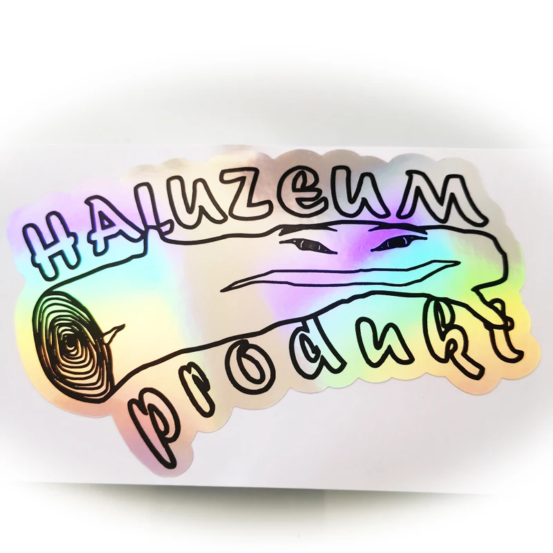 Black printing on Hologram material Die cut into shape, silver color changing effect, Item No. CU02