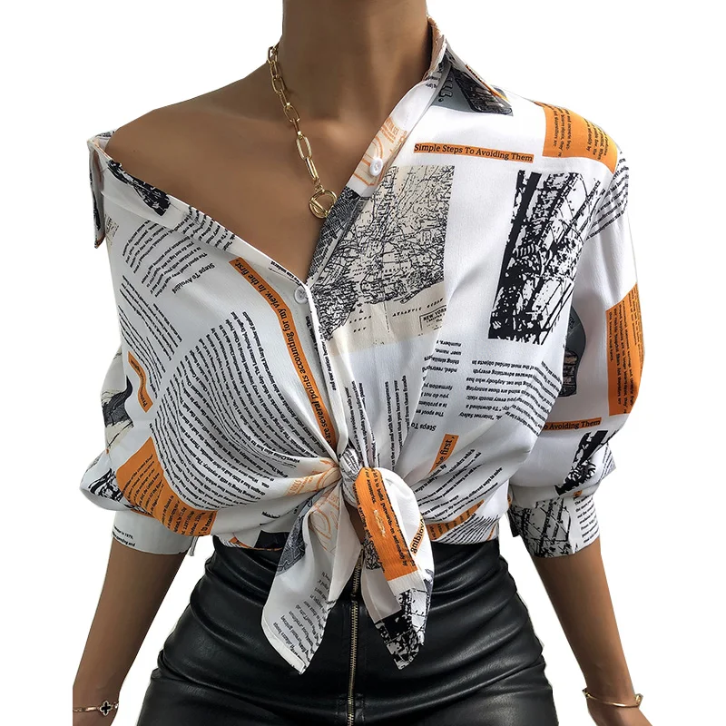 

Vintage Printed Blouse Women 2021 Autumn Winter Casual Long Sleeve Shirt Sexy Ladies Lapel Fashion Loose Tops