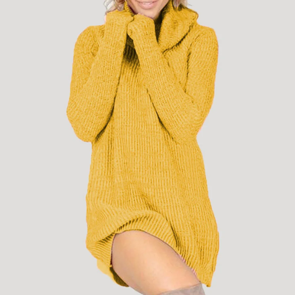 Элегантное Свободное длинное платье-свитер с высоким воротом женское плотное