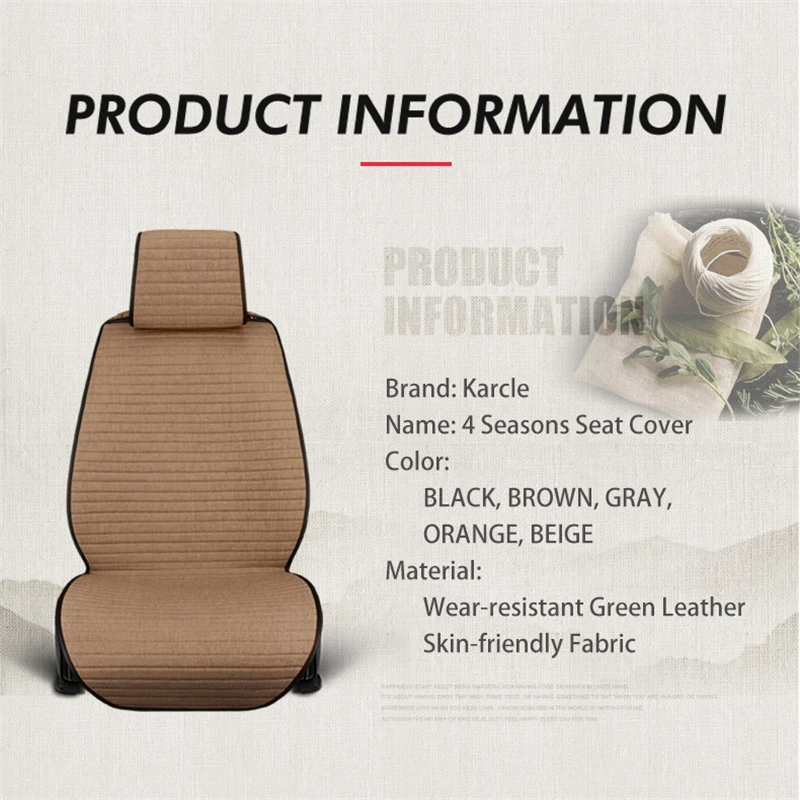 

Karcle Car Seat Cover Linen Front Seat Car Mat Protect Cushion Universal Breathable Cars Pads For Auto Interior Truck Suv Van
