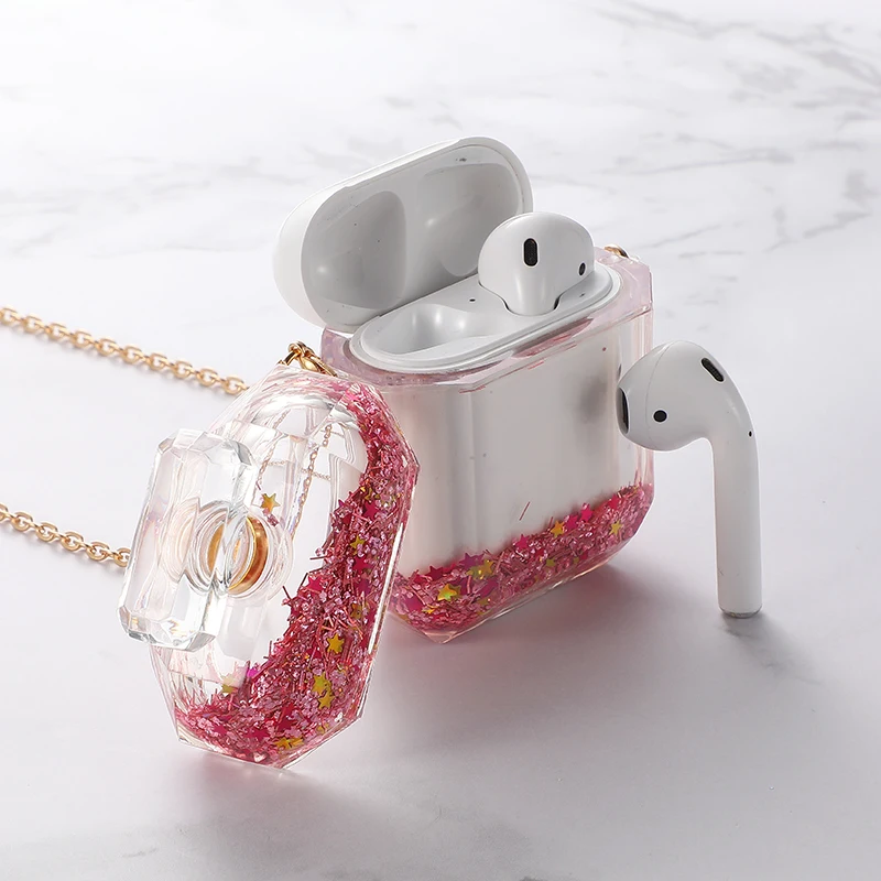 Роскошные Стразы с блестками жидкие наушники чехол для Apple Airpods 2 1 динамический песок блестки флакон духов Прозрачный чехол для наушников