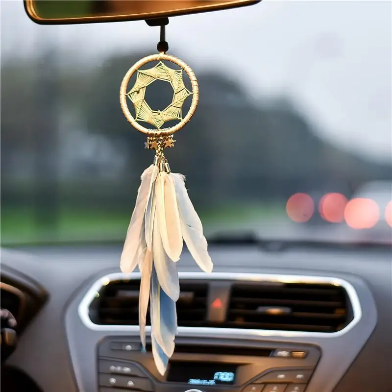 

2021 New hand-made ins now meteor dream catcher car pendant decoration creative car accessories feather pendant pendant gift