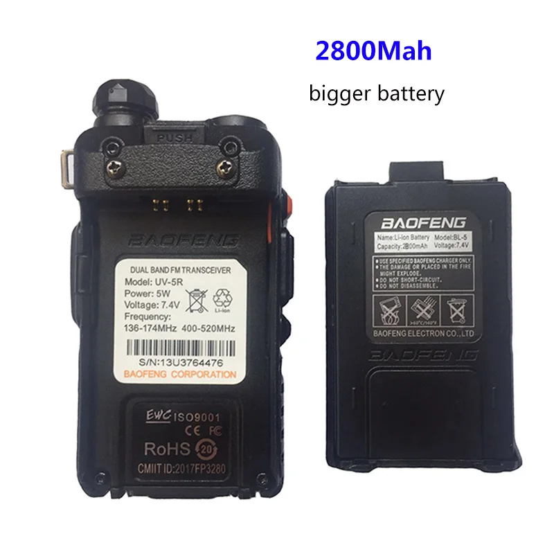 Baofeng UV-5r walk talk 2800 мАч baufeng 5 Вт рация 10 км УКВ радиостанция мобильный двухдиапазонный радиоприемник woki toki