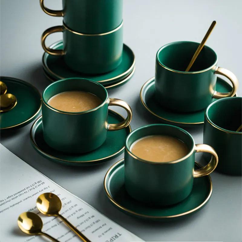 Роскошная чашка зеленого кофе керамическая ручной росписи чайная из фарфора