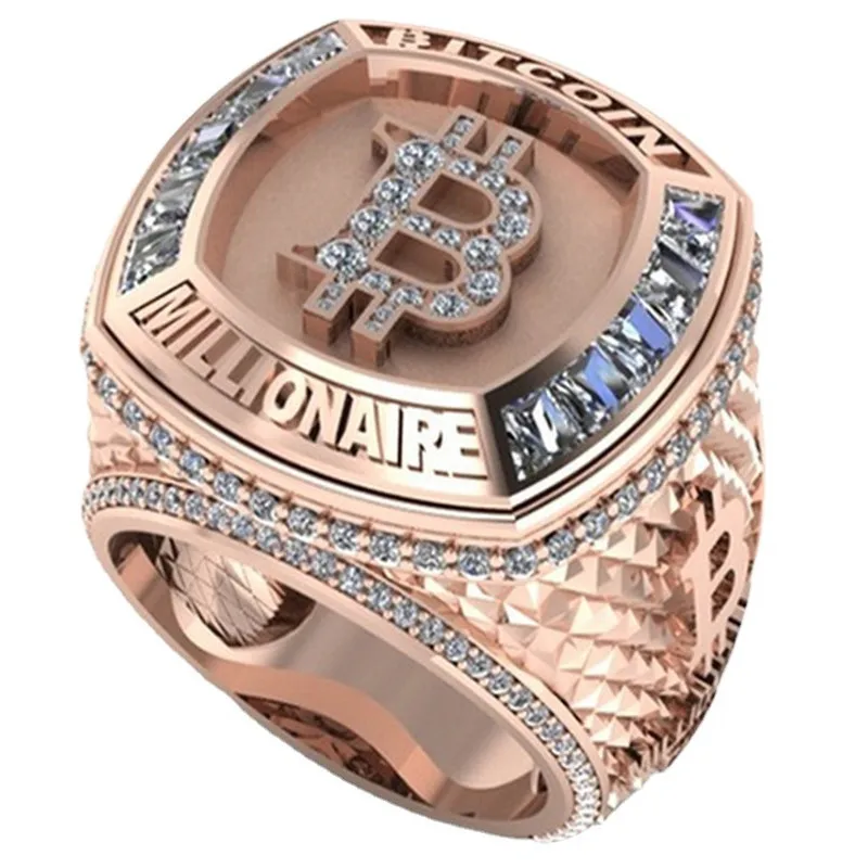 

New Hip Hop Men Fashion Stainless Steel Golden Bitcoin Commemorative Gift Ring Jewelry Anniversary Gift Wedding Party Jewelry
