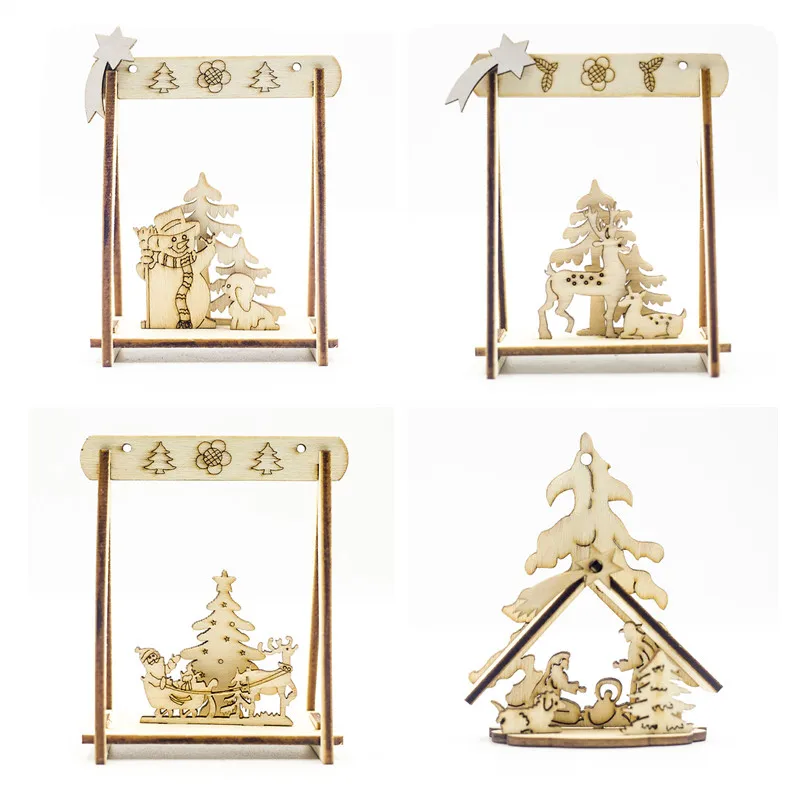 Рождественские украшения 3D олень Санта снеговик деревянные DIY ремесла новый год