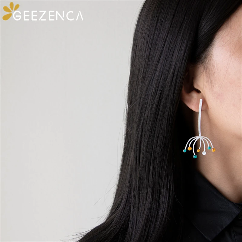 

Original Design 925 Sterling Silver Dandelion Flower Copal Women's Drop Earrings Fine Jewelry Artistic Abstract Earring Gift