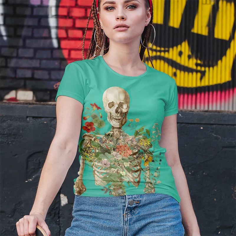 

Trendy Women's Tops Round Neck T-shirts 3D Printing Skull Patterns Fashion Trends New Summer Essentials Super Good-looking