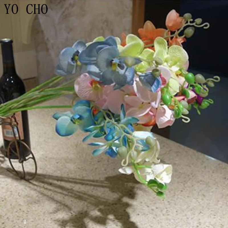 

YO CHO Silk Butterfly Orchid Artificial Flower Branch Plastic Stem Silk Flores Wedding Home Table Mariage DIY Decor Fake Flowers