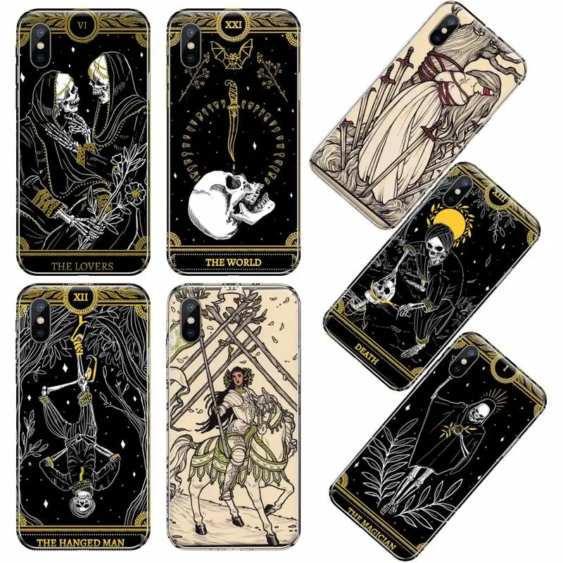 

Tarot Cards Tattoo Phone Case Transparent soft For iphone 12 11 13 7 8 6 s plus x xs xr pro max mini
