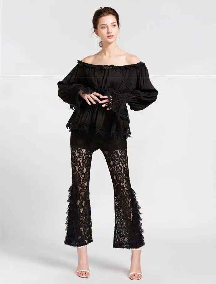 

New lace summer Bell-bottom pants Fashion women's ninth pants D169