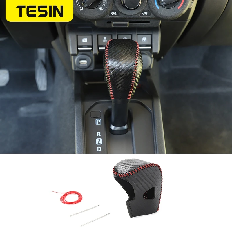 

TESIN Car Leather Handbrake Cover Protective Sleeve Hand Brake Protection Gear Shift Knob Cover for Suzuki Jimny 2019 2020
